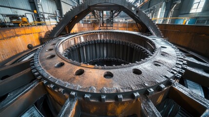Massive Industrial Gear Mechanism in Old Factory, Detailed Rusty Texture