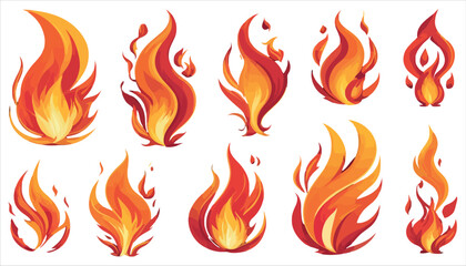 Vector set features a fire flame collection 