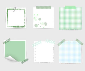 Realistic Set of Notes on Grey Background with Tape, Pins and Paper Clips, Illustration