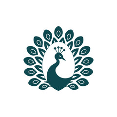Fototapeta premium Peacock Silhouette Emblem: A graceful peacock silhouette stands proudly with its feathers fanned out. This elegant emblem perfectly encapsulates beauty and sophistication.