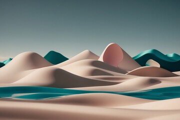 Boho 3D Landscape Wallpaper, Abstract Boho Wallpaper, Geometric Mirror Arches, Abstract Zen Seascape Background, 3D Mountain Wallpaper, Abstract Sand Dunes, Surreal Desert Wallpaper