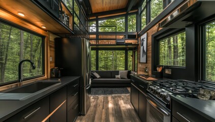Modern Tiny House in the Woods: Luxurious Kitchen and Forest Views