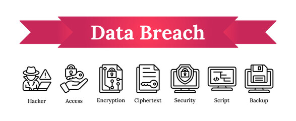Data breach - Encryption, security, hacker, access vector icon sheet line