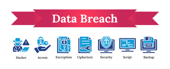 Data breach - Encryption, security, hacker, access vector icon sheet glyph dual tone blue fill
