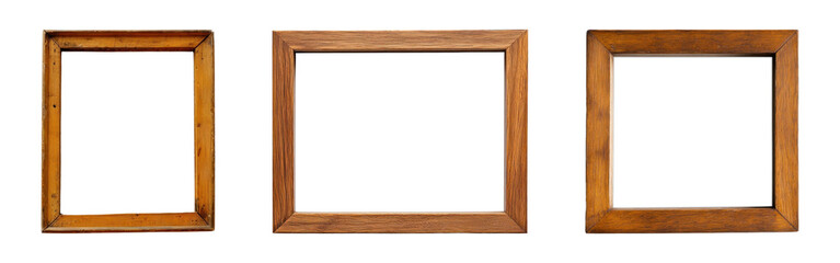 PNG Three rustic wooden frames aligned, element set on transparent background