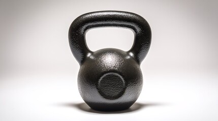 Isolated black kettlebell on a white surface, fitness equipment for exercise