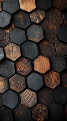 Dark wood hexagon wall texture background (2)