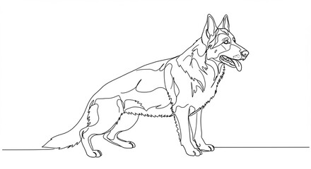 Elegant Line Art Drawing of a German Shepherd Dog Canine Portrait Single Line Illustration