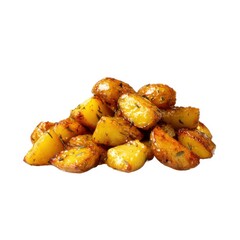 Roasted potato wedges pile close up on white background