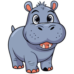 Fototapeta premium Adorable cartoon hippopotamus illustration happy baby hippo fun zoo cute kids image fauna