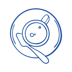 Hand-drawn doodle sketch of tea cup in blue color. PNG file has transparent background and could be used for product design, web, textile, postcard or other
