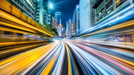 Obraz premium Vibrant Urban Traffic Motion in City Streets at Night