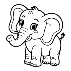 Fototapeta premium Adorable baby elephant illustration cute cartoon animal drawing kid ears tail line book