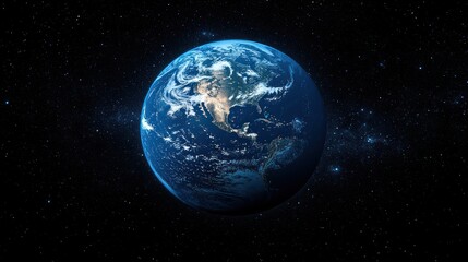 Fototapeta premium Earth globe view from space with continents oceans and stars.