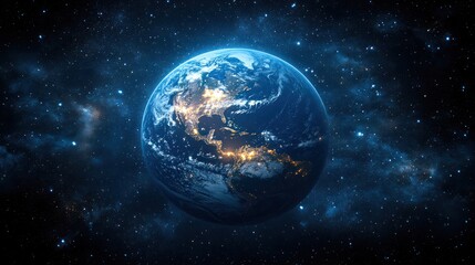 Planet earth in space surrounded by stars and galaxies.