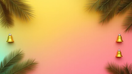 Colorful background with palm leaves and golden bells creates tr