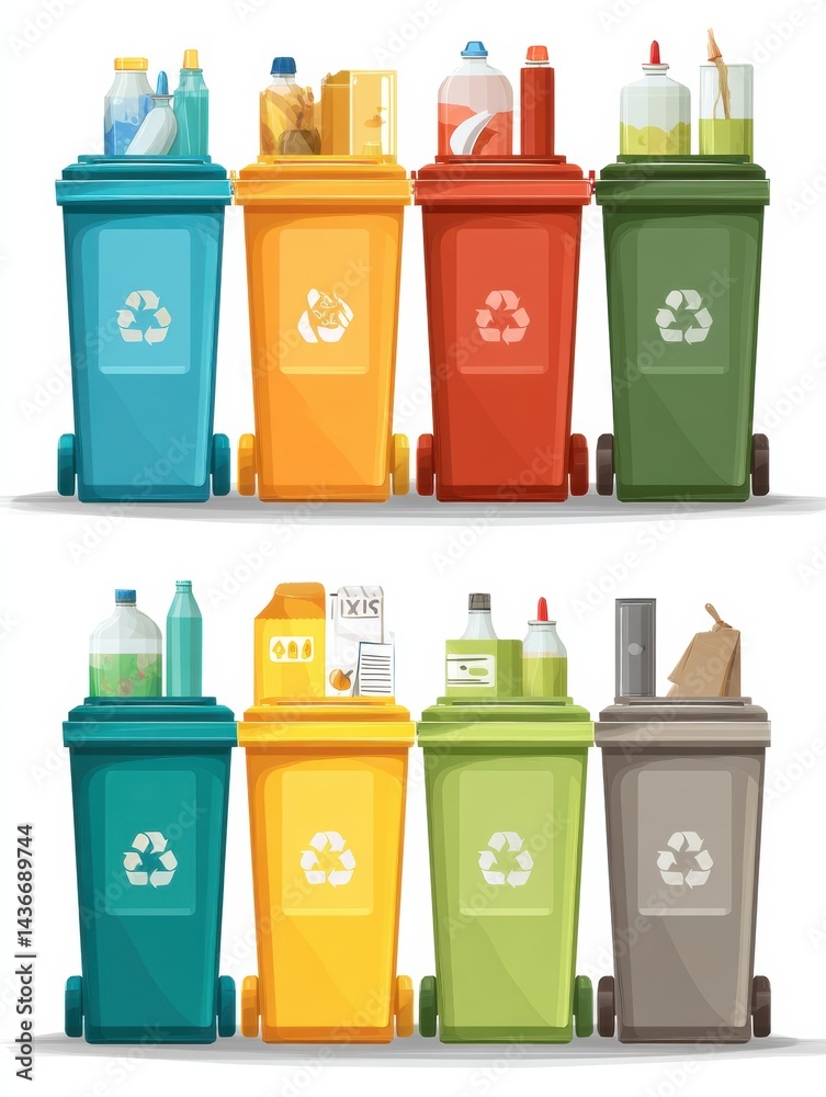 Poster Color-coded Trash Bins for Recycling Categories Promoting Environmentally Friendly Waste Disposal Practices