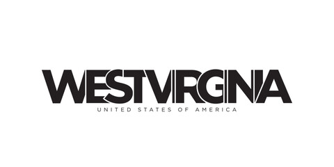 West Virginia, USA typography slogan design. America logo with graphic city lettering for print and web.
