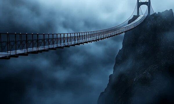 Misty mountain suspension bridge