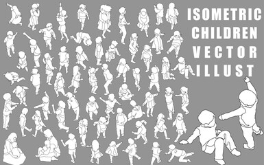 Isometric active children vector illustration collection