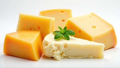 Assortment of Italian cheeses on white background, fontina, white, foodphotography