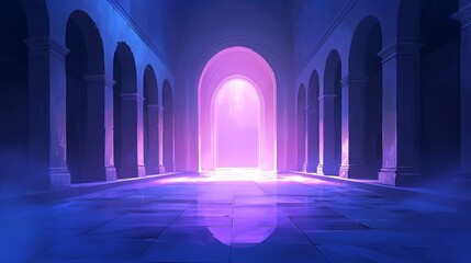 The phrase Radiant - Temple was illustrated with a depiction of dynamic purple light bursting with radiant beams