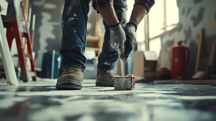 Fototapeta premium Person Preparing Paint for Home Renovation