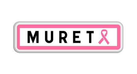 Panneau de sortie de Muret, Haute-Garonne, Occitanie avec Ruban Octobre Rose
