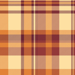 Copy space plaid seamless texture, tidy pattern check background. Stylish fabric tartan textile vector in red and amber colors.