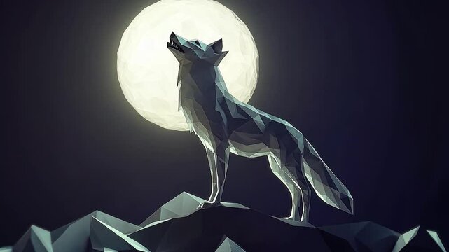 Low Poly Wolf Howls at Full Moon