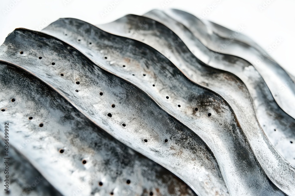 Poster waves of weathered metal texture showcasing rust patterns under bright lighting in an indoor setting