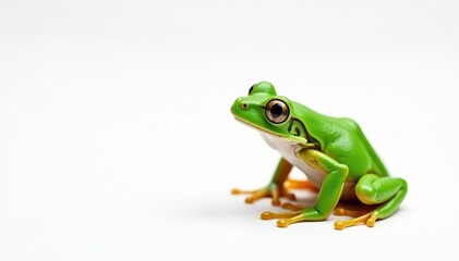 Obraz premium Single bright green frog against pure white backdrop, pose, image, skin