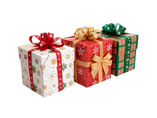 Fototapeta premium Christmas gift boxes with bows isolated transparent background