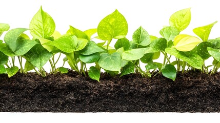 Naklejka premium Lush Green Plants with Mossy Foliage Growing in Rich Soil