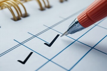 Checklist marked with pen on notepad page