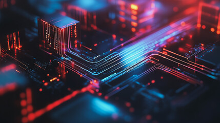 Obraz premium Night lights, a city of modern business and smart digital innovation with a network of interconnected rewards over the cityscape of the future smart wireless digital city and social media network that