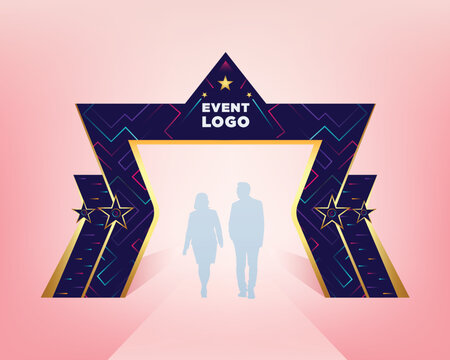 Entrance arch designed with abstract graphics in editable illustration for various events and mockups.
