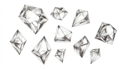 Fototapeta premium Sparkling diamonds falling on white background; jewelry, luxury