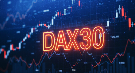 Naklejka premium Dax 30 index fluctuating on stock market chart showing investment data