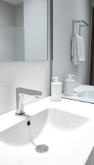 Fototapeta premium bathroom sink with a soap dispenser next to it