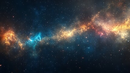 Cosmic nebulae display vibrant colors against a dark backdrop.