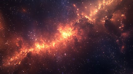 Fiery nebulae ignite the cosmos.