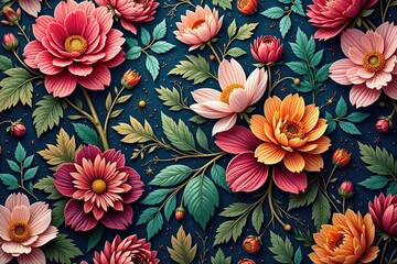 Intricate woven floral tapestry, seamless repeat, ethnic pattern, fabric texture, damask