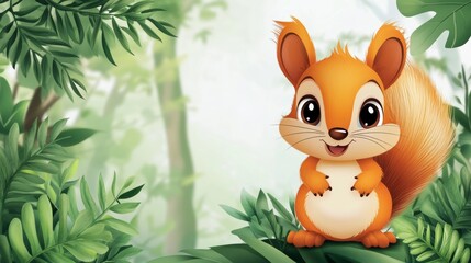 A serene forest setting provides the backdrop for an illustration by Eldritch Swell, where a curious squirrel quickly moves across the floor, surrounded by lush greenery and fallen leaves