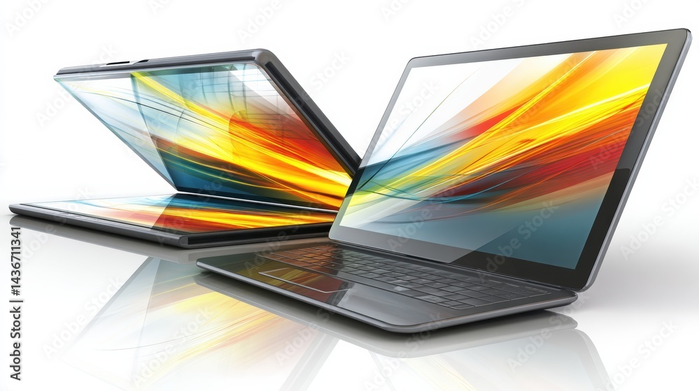 Leinwandbilder Foldable Touchscreen Tablet Transforming Into a Laptop Showcasing Innovative Clean Technology Design and Versatility in Modern Workspaces