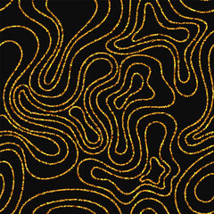 Seamless Fluid Line Art Pattern. Black and Gol Vector Background © Mr.Vander