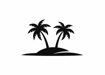 Fototapeta premium Tropical Paradise Silhouette: A stylized silhouette of two palm trees on a serene island, evoking a sense of tranquility and escape.