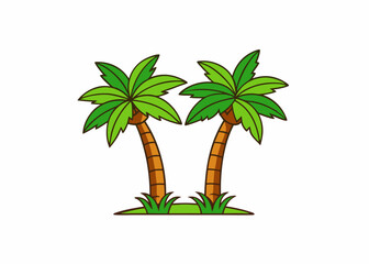 Tropical Paradise: Two vibrant green palm trees sway in the breeze, their fronds reaching towards the sky, creating a sense of serenity and escape.  