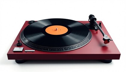 Turntable with vinyl record isolated on white, classic turntable, music, retro music