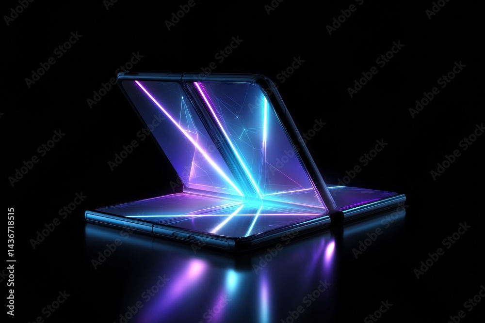 Aufkleber futuristic foldable smartphone with a vibrant neon screen displayed in a dark environment